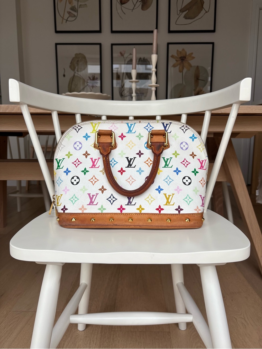 Authentic Louis Vuitton x Takashi Murakami White Multicolor Alma PM Bag 2003